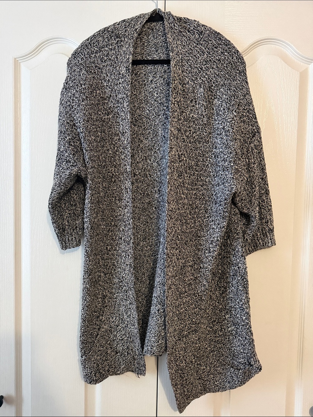Cozy Open-Front Black Marled Cardigan Sweater